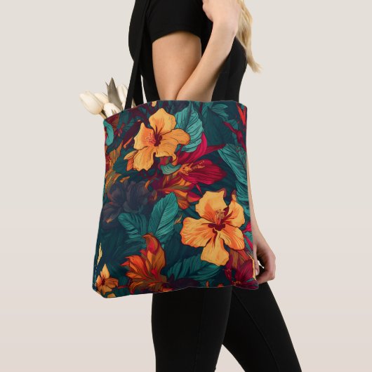 Farbiger Hibiskus, gelb-orange-grüne Blüte Tasche (Von Nahem)