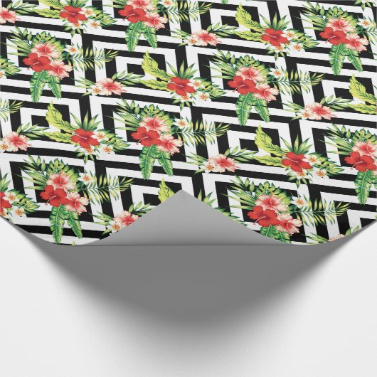 Farbiger Hibiskus mit schwarzgeometrischem Hinterg Geschenkpapier (Ecke)