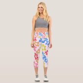 Farbiger Hibiskus, Muster von Blume Capri Leggings (Vorderseite)