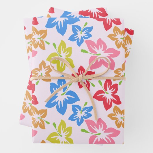 Farbiger Hibiskus, Muster von Blume Geschenkpapier Set (Beispiel)