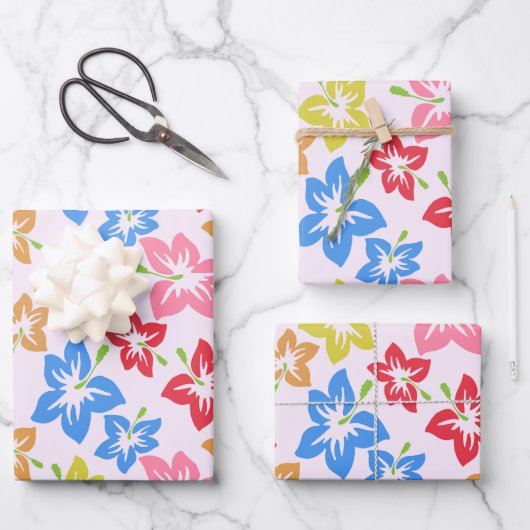Farbiger Hibiskus, Muster von Blume Geschenkpapier Set (Vorderseite)