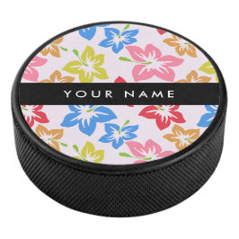 Farbiger Hibiskus, Muster von Blume, Ihr Name Eishockey Puck