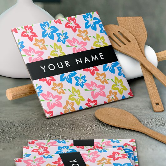 Farbiger Hibiskus, Muster von Blume, Ihr Name Fliese