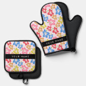 Farbiger Hibiskus, Muster von Blume, Ihr Name Ofenhandschuh & Topflappen-Set (Vorderseite/Rückseite)