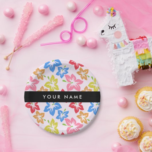 Farbiger Hibiskus, Muster von Blume, Ihr Name Pappteller (Party)