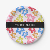 Farbiger Hibiskus, Muster von Blume, Ihr Name Pappteller (Vorderseite)
