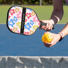 Farbiger Hibiskus, Muster von Blume, Ihr Name Pickleball Schläger