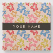 Farbiger Hibiskus, Muster von Blume, Ihr Name Steinuntersetzer (Vorderseite)