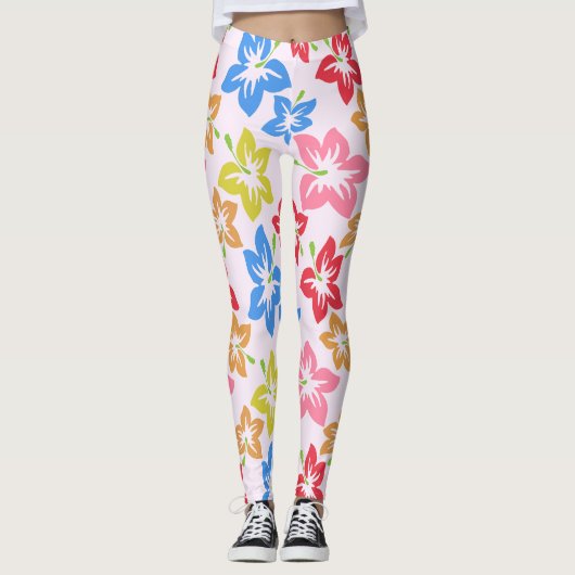 Farbiger Hibiskus, Muster von Blume Leggings (Vorderseite)