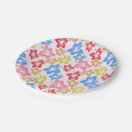 Farbiger Hibiskus, Muster von Blume Pappteller (Schrägansicht)