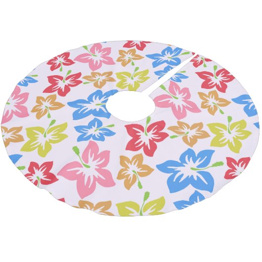 Farbiger Hibiskus, Muster von Blume Polyester Weihnachtsbaumdecke (Schrägansicht)
