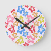Farbiger Hibiskus, Muster von Blume Runde Wanduhr (Vorderseite)