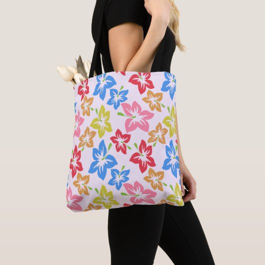 Farbiger Hibiskus, Muster von Blume Tasche (Von Nahem)