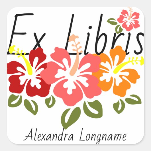 Farbiger Hibiskus Personalisiert Ex Libris Buchzei Quadratischer Aufkleber (Vorderseite)