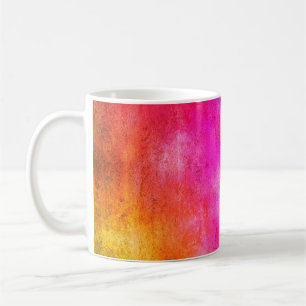 Farbiger Hintergrund. Grunge rote blaue und gelbe Kaffeetasse