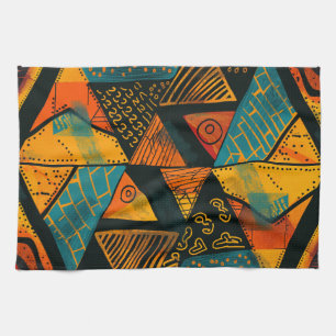 Farbiger Hintergrund mit afrikanischen Motiven Geschirrtuch