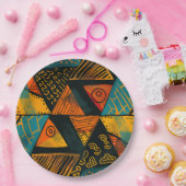 Farbiger Hintergrund mit afrikanischen Motiven Pappteller (Party)