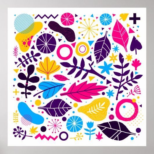 Farbiger Hintergrund mit handgezeichnetem Blumenel Poster (Vorne)