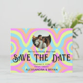 Farbiger Hipster Zwei Fotovorlagen Save the Date (Stehend Vorderseite)