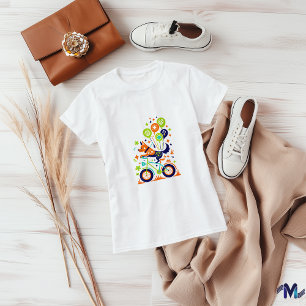 Farbiger Hund auf Fahrrad-Kunst-Design T-Shirt
