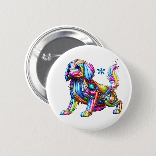 Farbiger Hund Button (Vorne & Hinten)