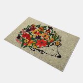 Farbiger Igel mit Blume Türmatte, Niedlich  Fußmatte (Schrägansicht)