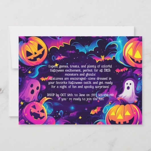 🎃 farbiger Jack-O’-Lantern Halloween-Bash Einladung (Rückseite)