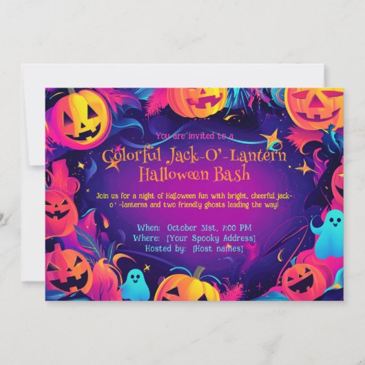 🎃 farbiger Jack-O’-Lantern Halloween-Bash Einladung (Vorderseite)