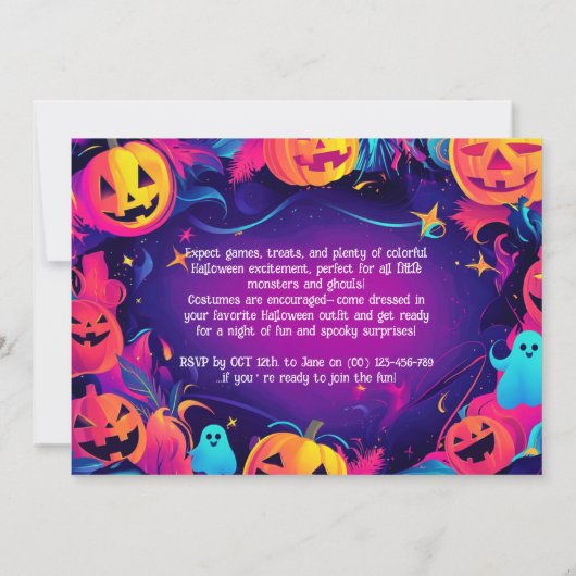 🎃 farbiger Jack-O’-Lantern Halloween-Bash Einladung (Rückseite)