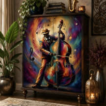 Farbiger Jazz-Bassist-Decoupage