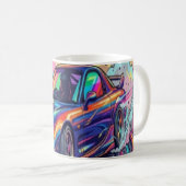 Farbiger JDM-Sportwagen driftet Neon-Reifenrauch V Kaffeetasse (VorderseiteRechts)