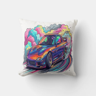 Farbiger JDM-Sportwagen driftet Neon-Reifenrauch V Kissen