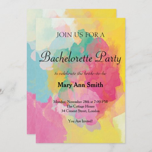 Farbiger Junggeselinnen-Abschied Einladung (Vorne/Hinten)