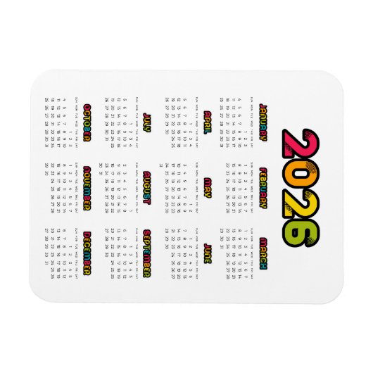Farbiger Kalender 2025 Magnet (Horizontal)
