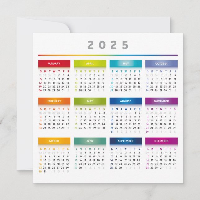 Farbiger Kalender 2025 - Rainbow Colors 3 Spalten (Vorderseite)