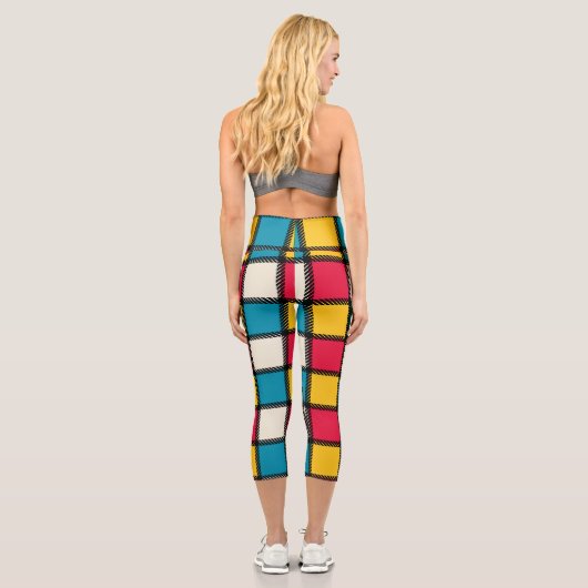 Farbiger Karierter Platz Capri Leggings (Rückseite)