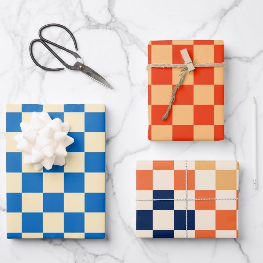 Farbiger Karo Prüfmuster Geschenkpapier Set (Vorderseite)