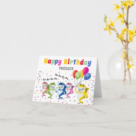 Farbiger Kids-Hai | Happy Birthday Karte (Gelbe Blume)