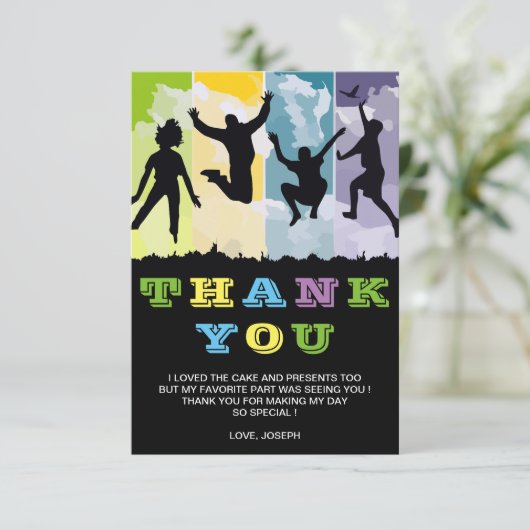 Farbiger Kindergeburtstag Dankeskarte (Stehend Vorderseite)