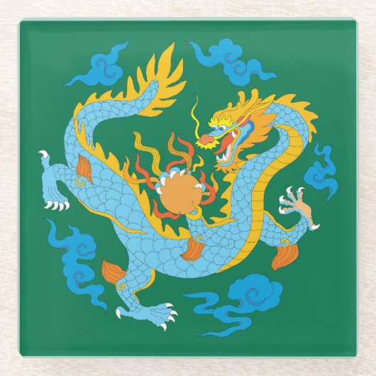 Farbiger klassischer chinesischer Drache Glasuntersetzer (Vorderseite)