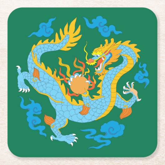 Farbiger klassischer chinesischer Drache Rechteckiger Pappuntersetzer (Vorderseite)