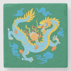 Farbiger klassischer chinesischer Drache Steinuntersetzer