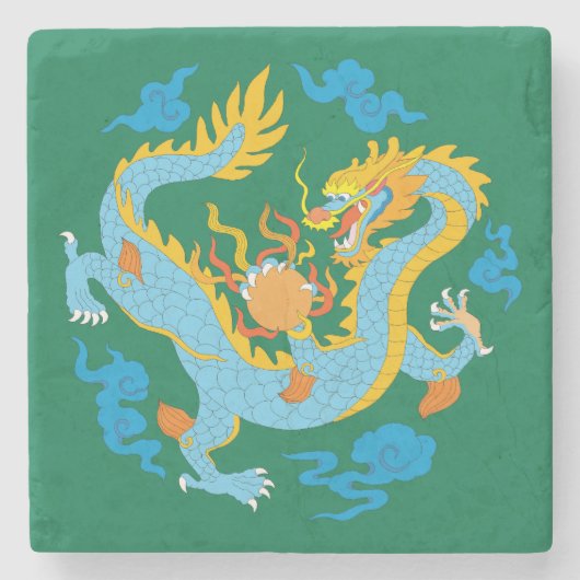 Farbiger klassischer chinesischer Drache Steinuntersetzer (Vorderseite)