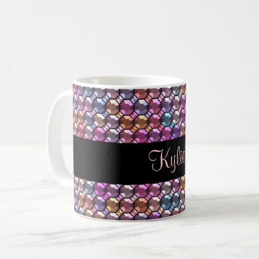 Farbiger Kristall mit individuelle Name Kaffeetasse (Vorderseite Links)