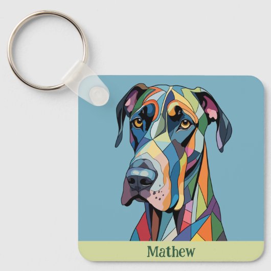 Farbiger kubistischer Great Dane  Schlüsselanhänger (Vorderseite)