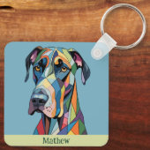 Farbiger kubistischer Great Dane  Schlüsselanhänger (Rückseite)
