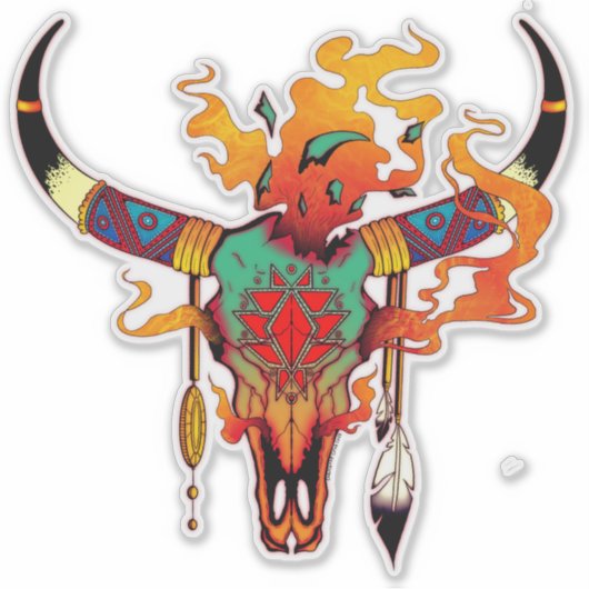 Farbiger Kuhschädel Aufkleber (Vorderseite)