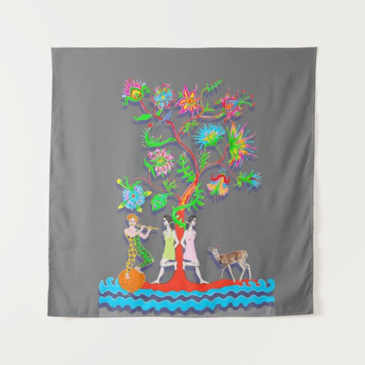 Farbiger Lebendiger Baum mit Figuren Wandteppich (Vorderseite)