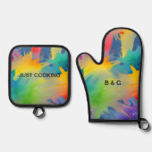 farbiger Lengtq Regenbogen Ofenhandschuh & Topflappen-Set (Vorderseite)