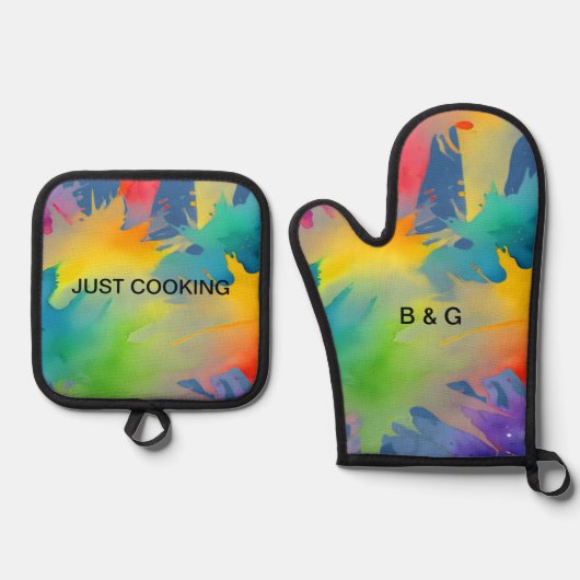 farbiger Lengtq Regenbogen Ofenhandschuh & Topflappen-Set (Vorderseite)